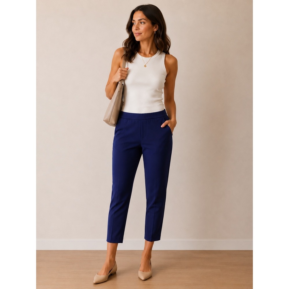 Theory Blue Slim Leg Ankle Pants Elastic Waist 10